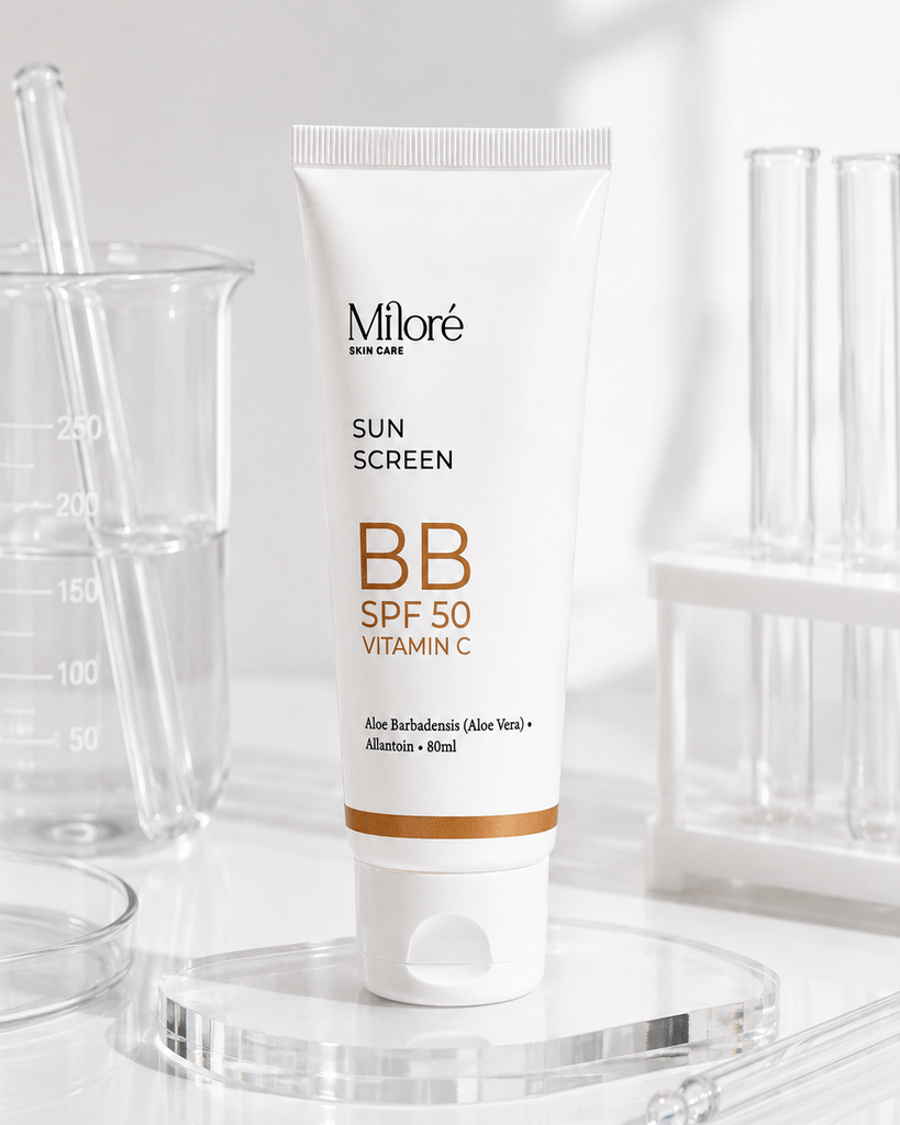 קרם דמי מייקאפ SPF 50 Miloré — על רקע מעבדה